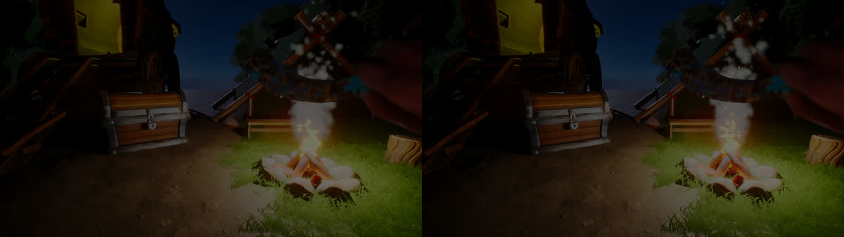 Two listening horns held to the ear at the campfire: a plain cow horn and the master tier Hunter's Ear